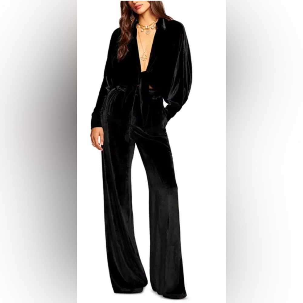 Ramy Brook Black Velvet Wide Leg Pants